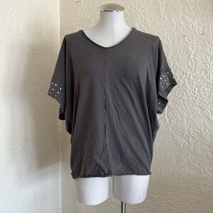 Rock & Republic Gray Enzyme Wash Silver Stud Sleeve T-Shirt Grunge Small